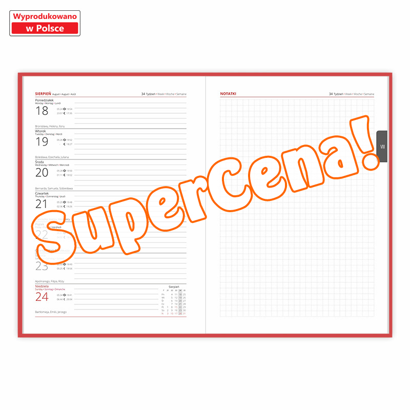 Kalendarz książkowy Tygodniowy z notesem z gumką A5 Vivella z nadrukiem