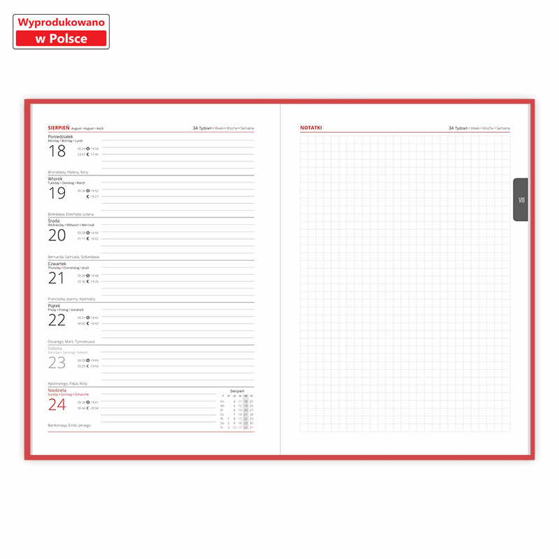 Kalendarz książkowy Tygodniowy z notesem z gumką A5 Vivella z nadrukiem